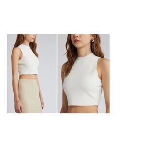 Open Edit Luxe Sculpt High Neck Tank, Ivory Cloud, Sz. XXS